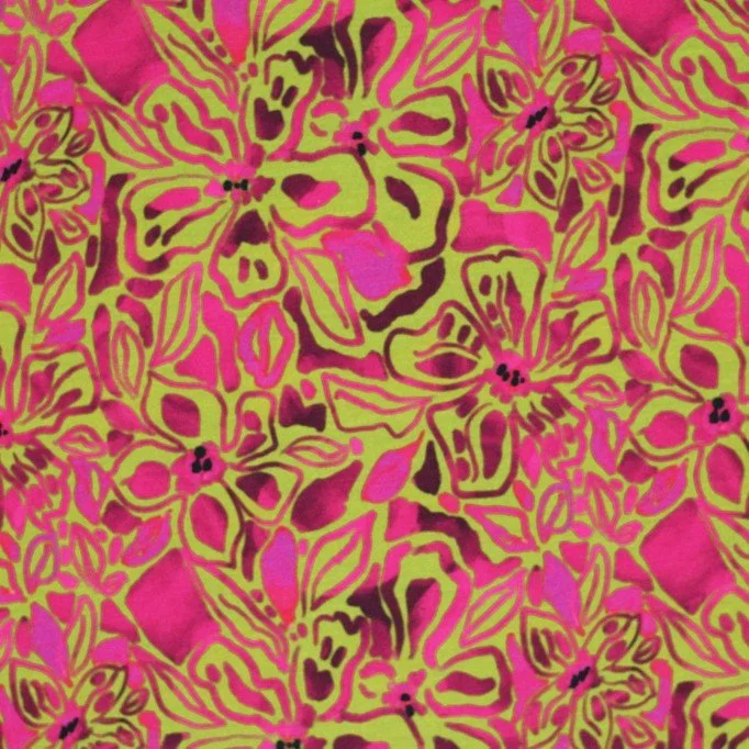 Digitale Print Bamboe Jersey - Groene Fuchsia Abstracte Bloem Digitale Print Bamboe Jersey - Groene Fuchsia Abstracte Bloem - (Tricot Jersey Bedrukt)