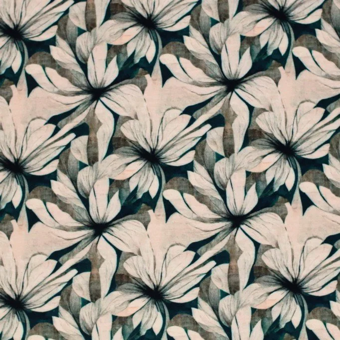 Bambusjersey Digital Mønstre - Ikat Blomster Grøn Bambusjersey Digital Mønstre - Ikat Blomster Grøn - (Jerseystoffer Print)
