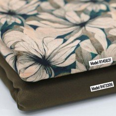 Bambus Jerseystoff Digital Muster - Ikat Blume Grün