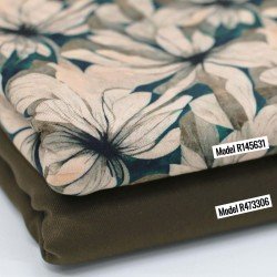 Dzianina Bambusowy Jersey Druk Cyfrowy - Kwiat Ikat Zielony