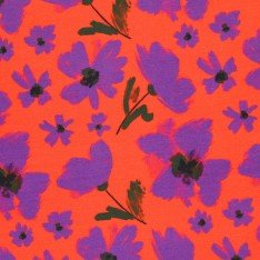 Bambus Jerseystoff Digital Muster - Aquarell Mohn Orange Lila