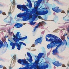 Bambus Jerseystoff Digital Muster - Aquarell Blume Kobalt