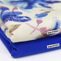 Bambus Jerseystoff Digital Muster - Aquarell Blume Kobalt