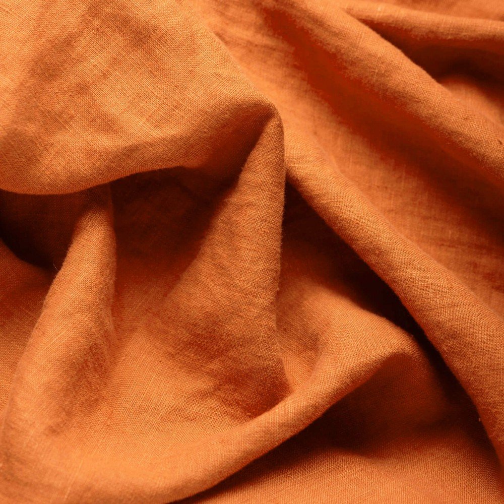 Fine Linen Fabric (Stone Washed) Dusty Orange