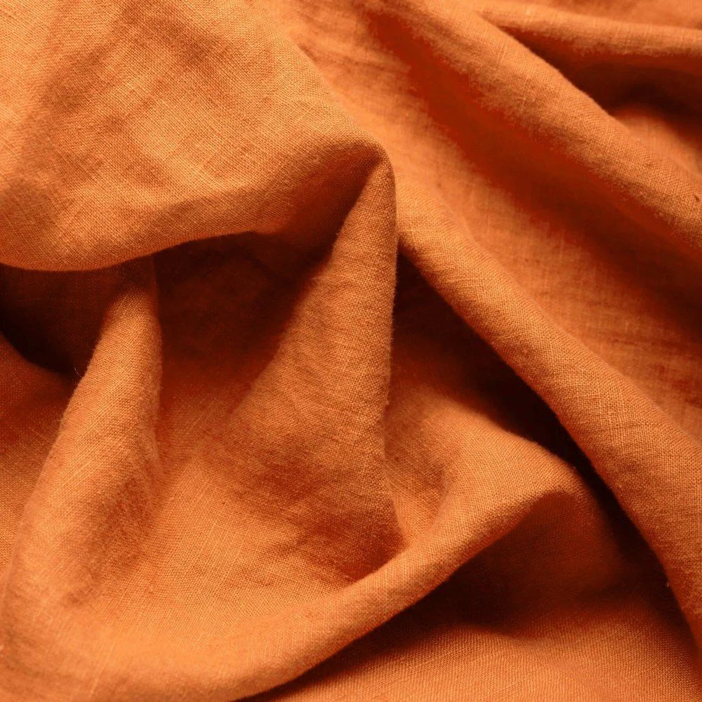 Fine Linen Fabric (Stone Washed) Dusty Orange