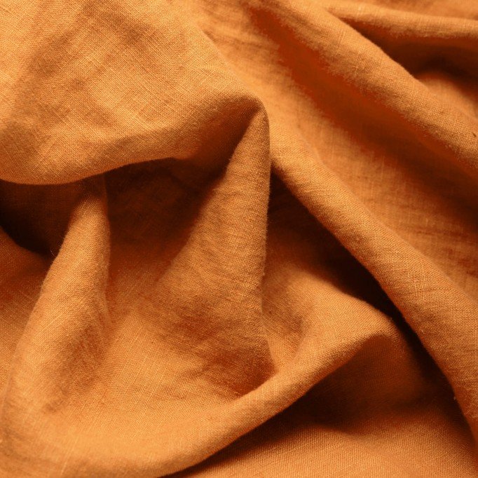 Tissu De Lin Fin (Stone Washed) Orange Poussiéreux - (Tissus Deco)
