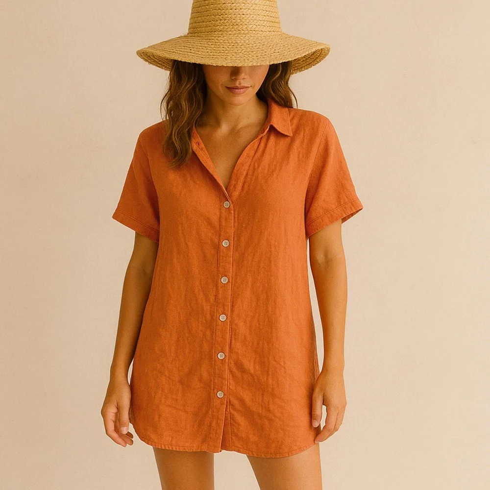 Feiner Leinenstoff (Stone Washed) Dusty Orange - (Dekostoffe)