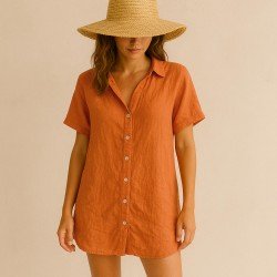 Fine Linen Fabric (Stone Washed) Dusty Orange