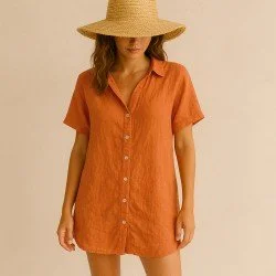 Tessuto Di Lino Fine (Stone Washed) Arancione Polveroso Tessuto Di Lino Fine (Stone Washed) Arancione Polveroso