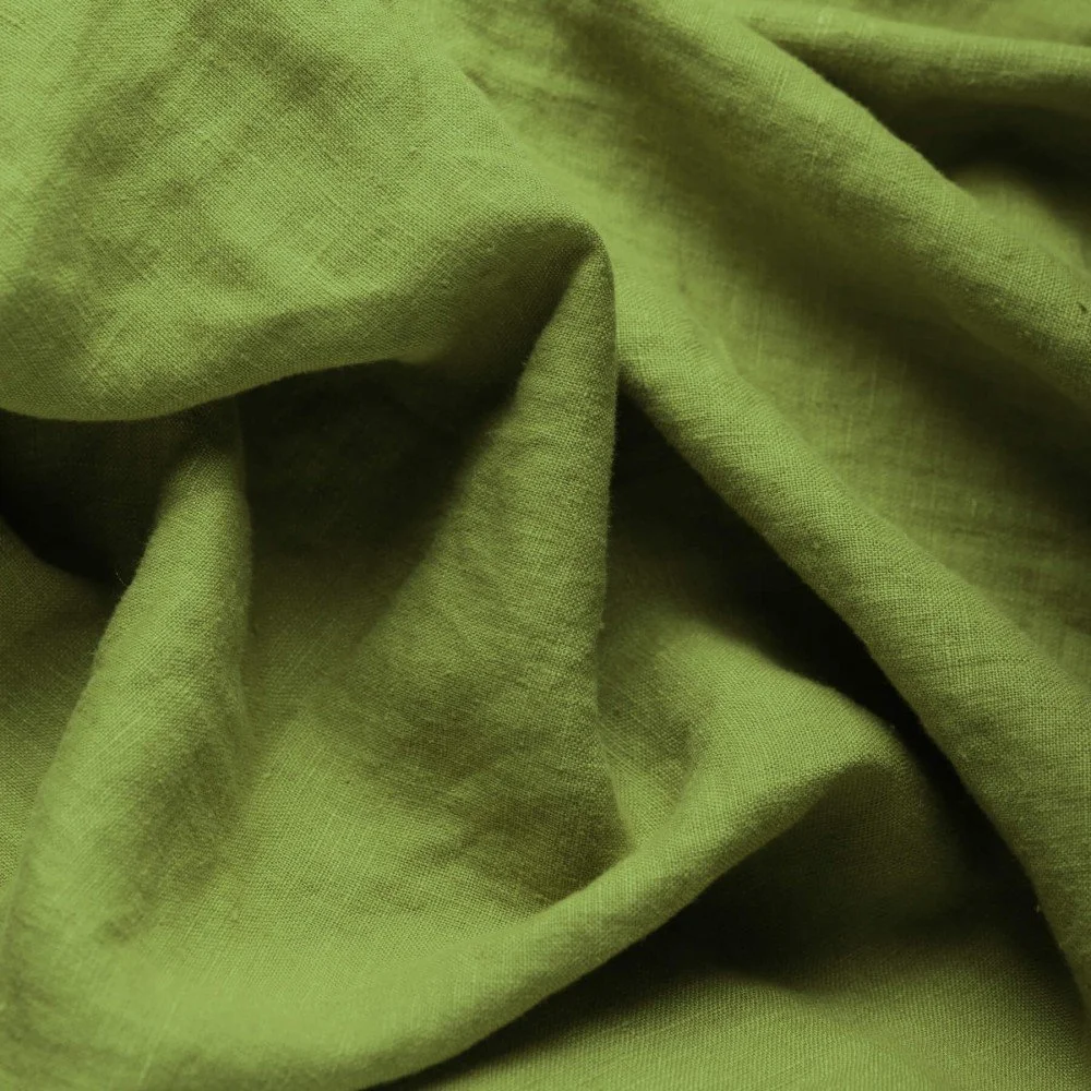 Fine Linen Fabric (Stone Washed) Moss Green - (Deco Fabrics)