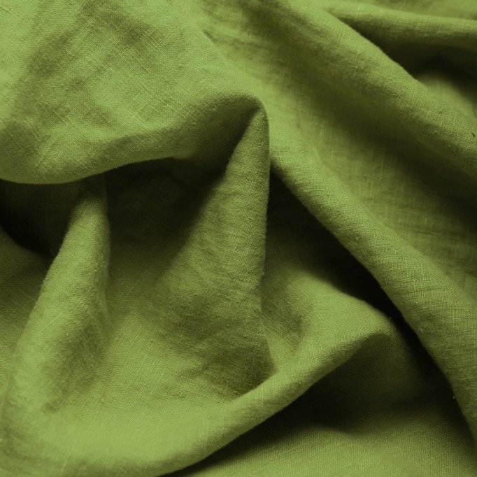 Tissu De Lin Fin (Stone Washed) Vert Mousse - (Tissus Deco)