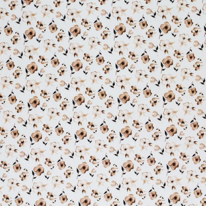 Bomuld Poplin Stof Digital Trykt - Brun Blomst Bomuld Poplin Stof Digital Trykt - Brun Blomst - (Bomuld Poplin Print )