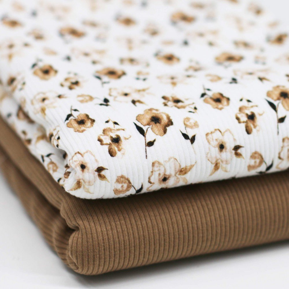 Rib Jersey Strikstof - Brun Blomst