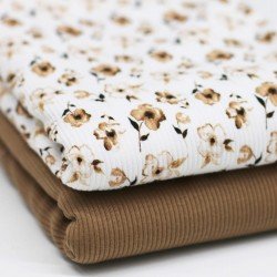 Tessuto Jersey Di Cotone Costine - Fiore Marrone