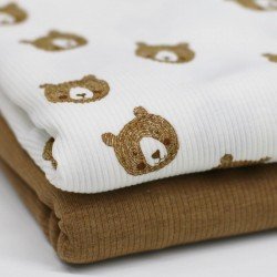 Rib Knit Jersey Fabric - Sketch Bears Ecru