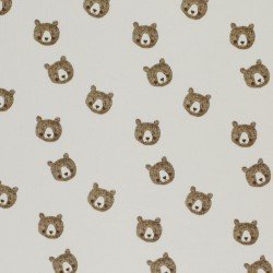 Rib Knit Jersey Fabric - Sketch Bears Beige