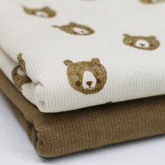 Rib Knit Jersey Fabric - Sketch Bears Beige
