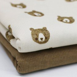 Rib Knit Jersey Fabric - Sketch Bears Beige