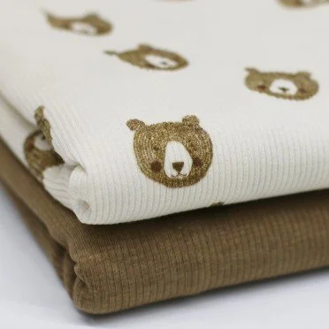 Rib Knit Jersey Fabric - Sketch Bears Beige Rib Knit Jersey Fabric - Sketch Bears Beige - (Jersey Fabrics)