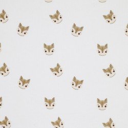 Rib Knit Jersey Fabric - Sketch Foxes Ecru