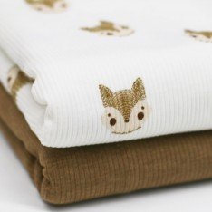 Rib Knit Jersey Fabric - Sketch Foxes Ecru
