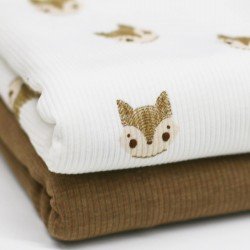 Rib Knit Jersey Fabric - Sketch Foxes Ecru
