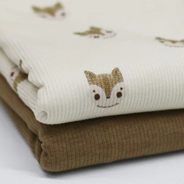 Rib Knit Jersey Fabric - Sketch Foxes Beige Rib Knit Jersey Fabric - Sketch Foxes Beige - (Jersey Fabrics)