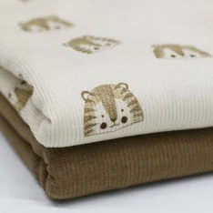 Rib Knit Jersey Fabric - Sketch Lions Beige Rib Knit Jersey Fabric - Sketch Lions Beige