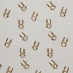 Rib Knit Jersey Fabric - Sketch Rabbits Beige