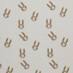 Rib Knit Jersey Fabric - Sketch Rabbits Beige