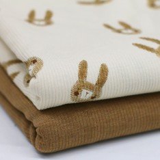 Rib Knit Jersey Fabric - Sketch Rabbits Beige