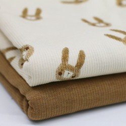 Rib Knit Jersey Fabric - Sketch Rabbits Beige