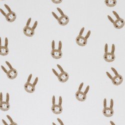 Rib Knit Jersey Fabric - Sketch Rabbits Ecru