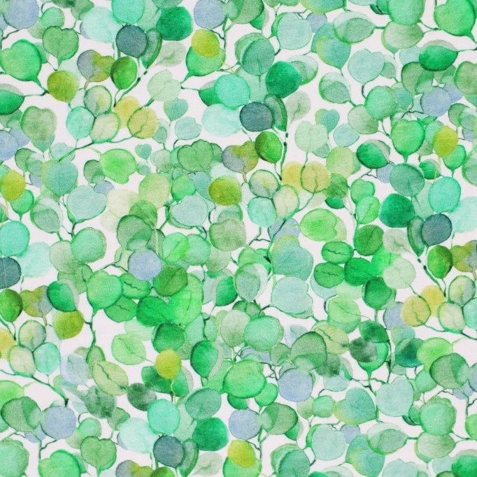 Tissu Jersey Bambou Impression Numérique - Feuille d'eucalyptus Verte Tissu Jersey Bambou Impression Numérique - Feuille d'eucalyptus Verte - (Tissu Jersey Imprimé )