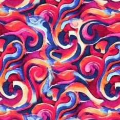 Tessuto Jersey Di Bambù Digitale - Forme Orientali Rosso Blu
