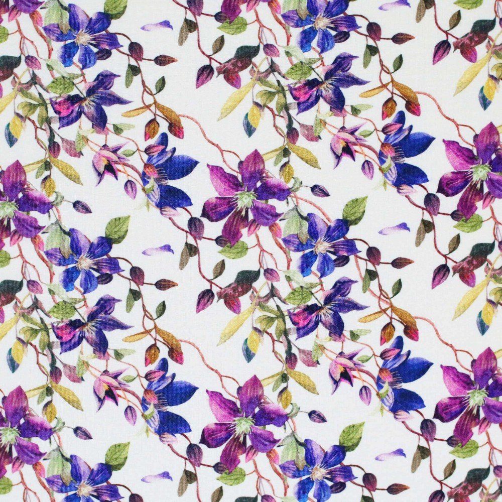 Bambusjersey Digital Mønstre - Lilla Clematis Blomst