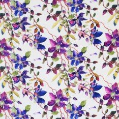 Bambus Jerseystoff Digital Muster - Lila Clematis Blüte
