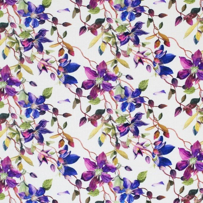 Tissu Jersey Bambou Impression Numérique - Fleur De Clématite Violett Tissu Jersey Bambou Impression Numérique - Fleur De Clématite Violett - (Tissu Jersey Imprimé )