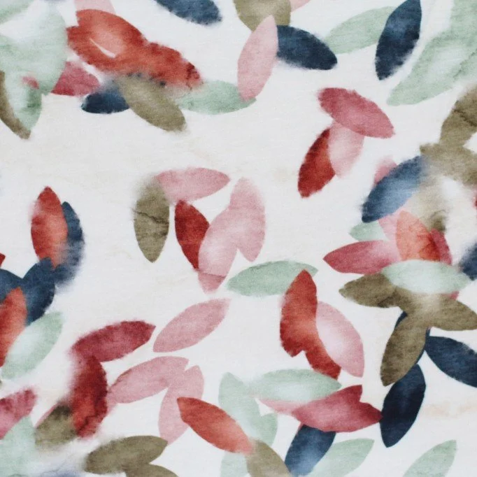 Tessuto Jersey Di Bambù Digitale - Foglie Acquerello Verde Ruggine Tessuto Jersey Di Bambù Digitale - Foglie Acquerello Verde Ruggine - (Tessuto Jersey Stampato)