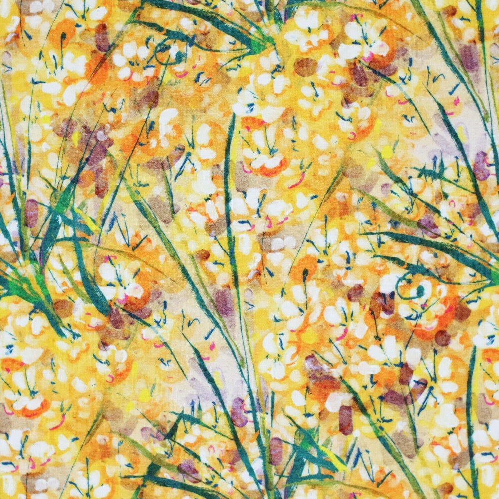 Bambusjersey Digital Mønstre - Gule Forårsblomster