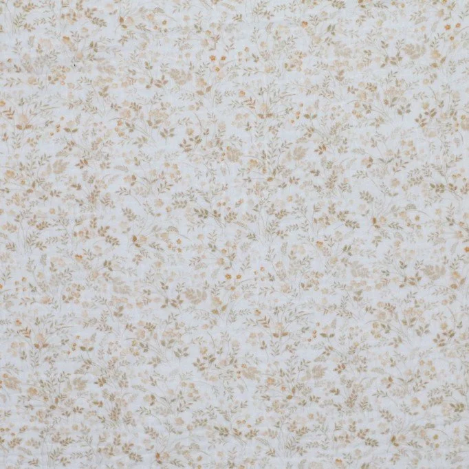 Baby Musselin Stof Digital Print - Beige Vildblomst - (Børnestoffer)