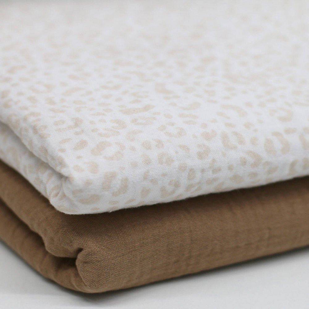 Baby Musselin Stof Digital Print - Blush Leopard Beige
