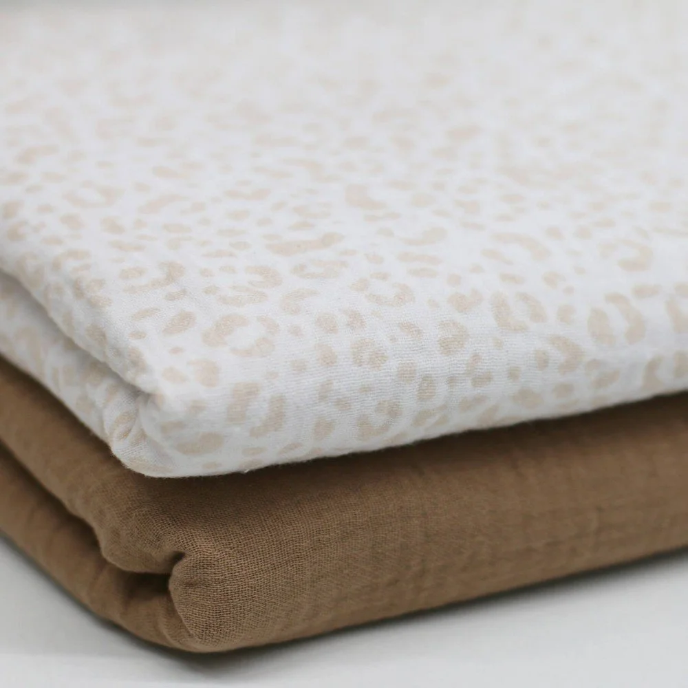 Double Gauze Fabric Digital Print - Blush Leopard Beige Double Gauze Fabric Digital Print - Blush Leopard Beige