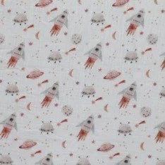 Baby Musselin Stof Digital Print - Rumraket Baby Musselin Stof Digital Print - Rumraket