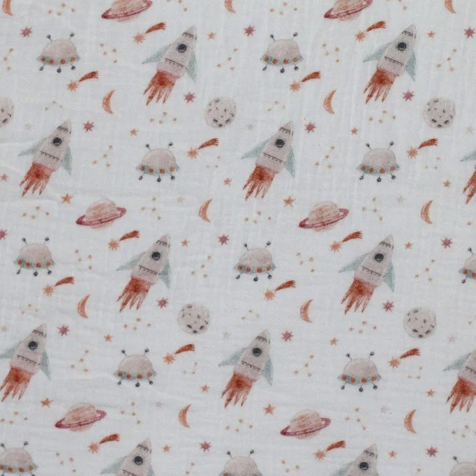 Tissu Double Gaze Impression Numérique - Fusée Spatiale - (Tissu Enfant)