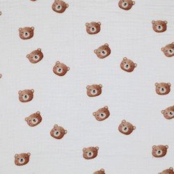 Tissu Double Gaze Impression Numérique - Oursons Doux Écru