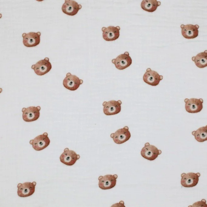 Double Gauze Fabric Digital Print - Sweet Bears Ecru - (Child Fabrics)