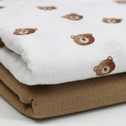 Tissu Double Gaze Impression Numérique - Oursons Doux Écru