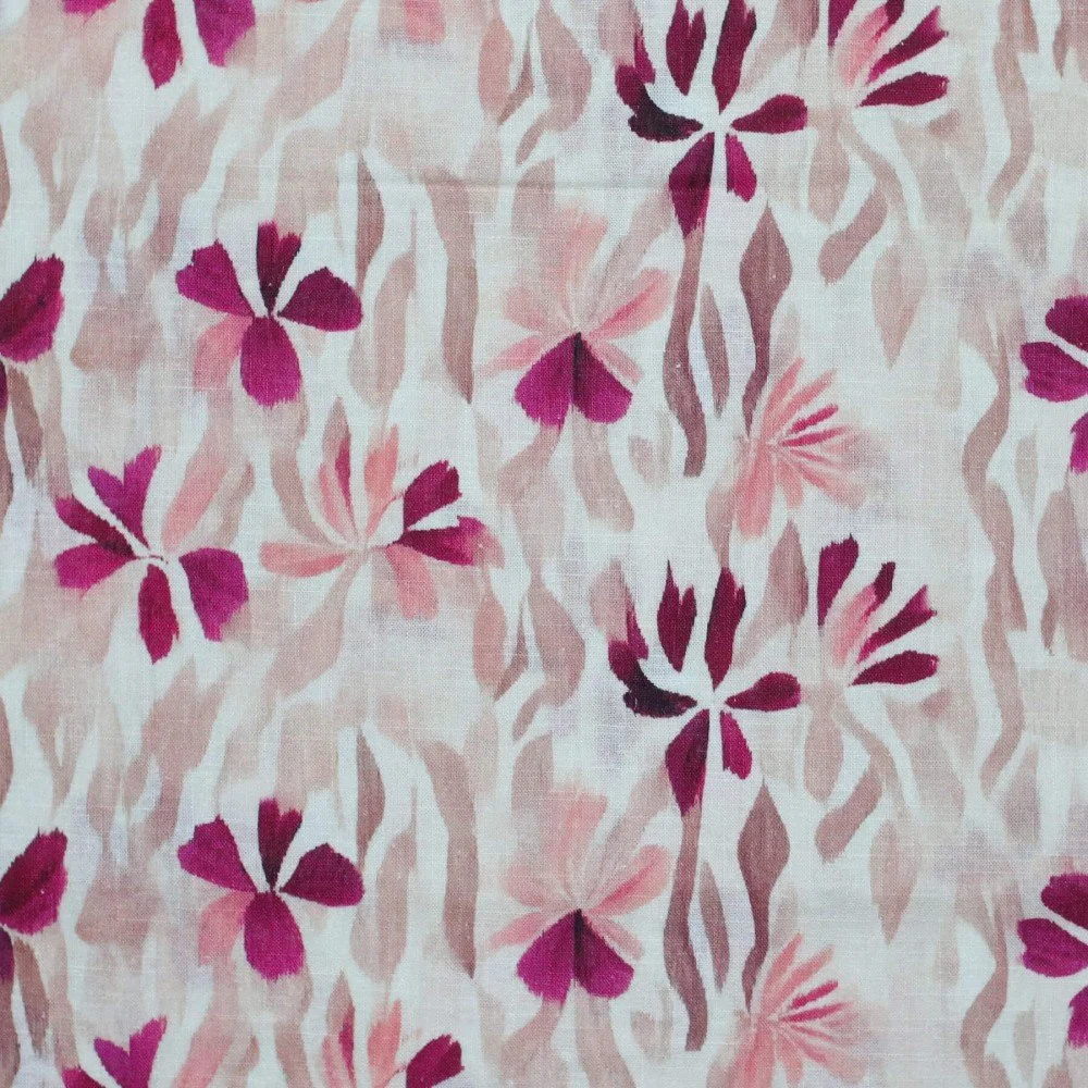 Tissu De Lin Fin Impression Numérique - Fleur Abstraite Fuchsia Tissu De Lin Fin Impression Numérique - Fleur Abstraite Fuchsia - (Tissus Deco)