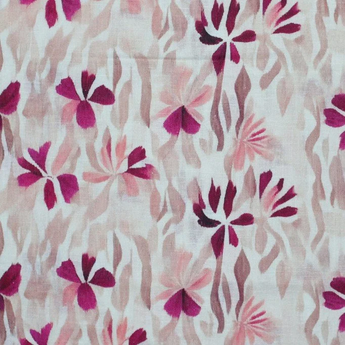 Tessuto Di Lino Stampa Digitale - Fiore Astratto Fucsia - (Deco Tessuti)